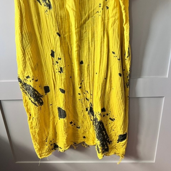 CALI DREAMING Yellow Gauze Dress Black Splatter Print Oversized Maxi Size XS/S - Picture 5 of 11